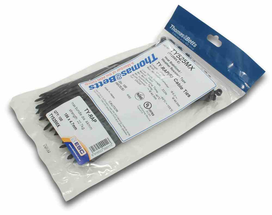 Ty-Rap Cable Tie 186 x 4.7mm Black (Pkt100)