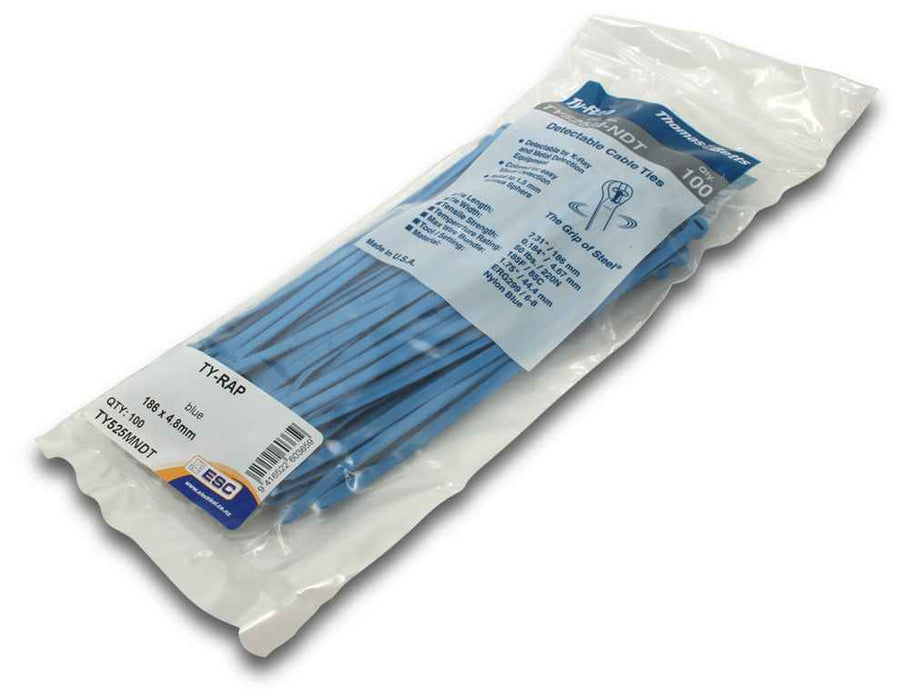 Ty-Rap Detectable Cable Tie 186 x 4.8mm Blue(Pkt100)