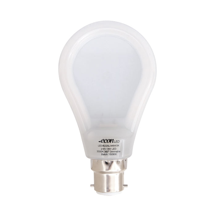 Slim Style LED Lamp 9W B22 3k 230V 810lm Dim 330Deg Beam