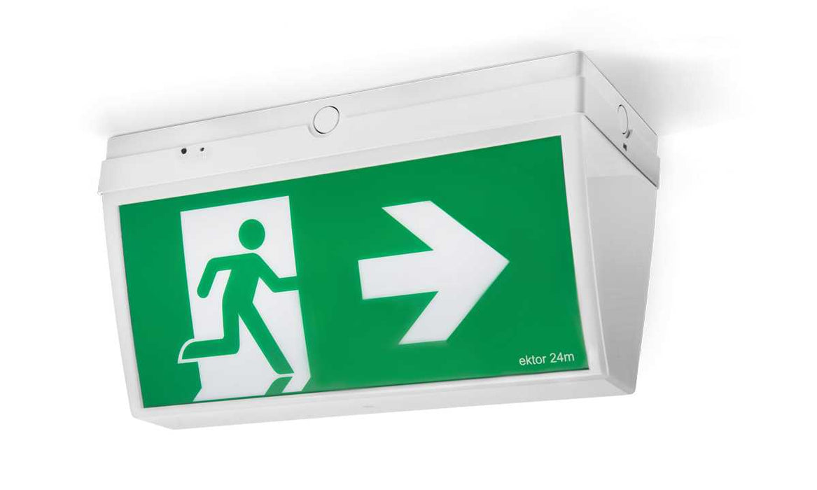 Boxit Exit Sign Ceiling Mnt 24m White & LiFePO4 Battery