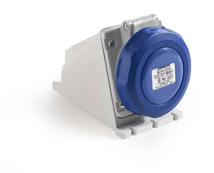 Surface Socket 90Deg Blue 220-240V 16A 2P+E IP67 6H