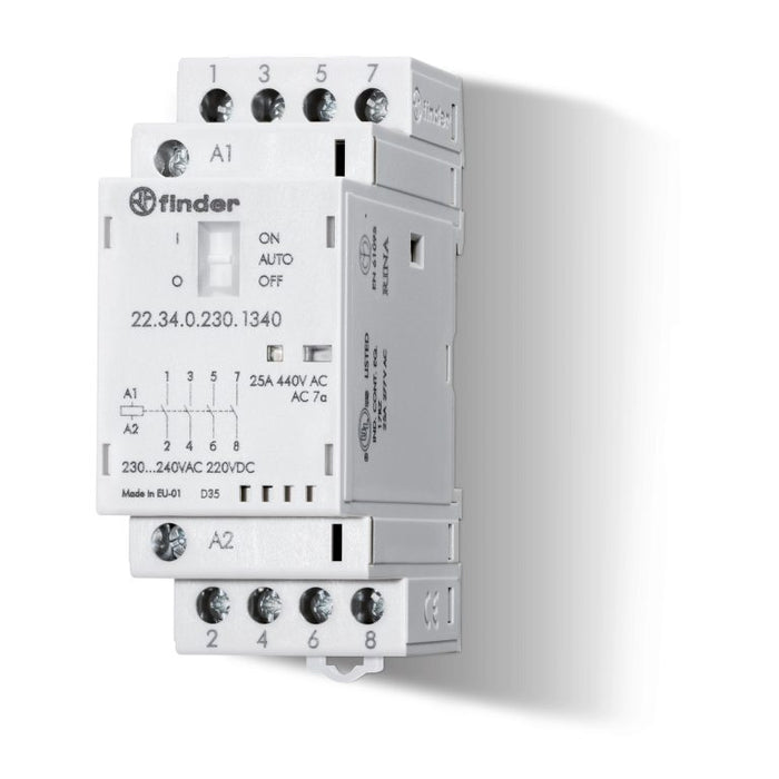 Contactor 25A 24V AC/DC 4N/O 35mm