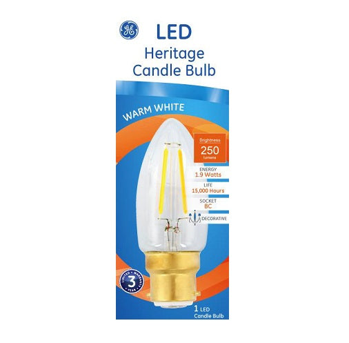 Lamp LED Heritage Candle 1.9W BC 2700K 250lm
