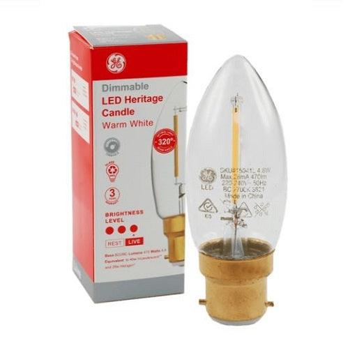 Lamp LED Heritage Candle 4.8W BC Dim WW 470lm
