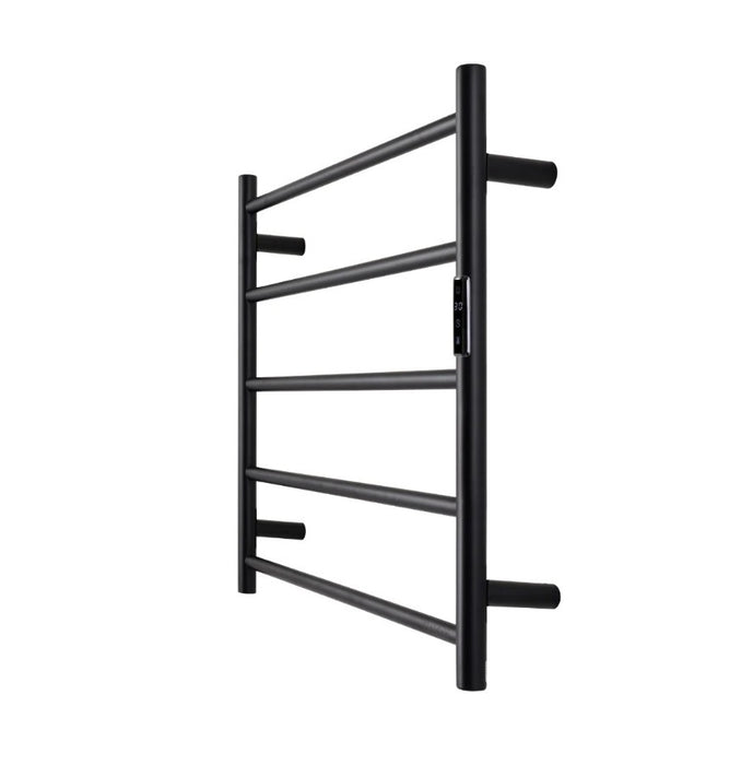 Heated Towel Rail Round 5Bar Timer Temp Black