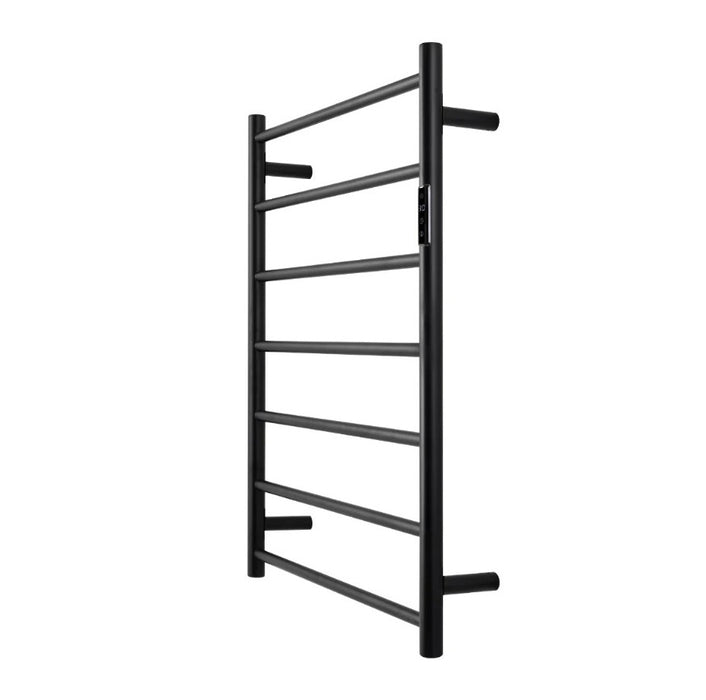 Heated Towel Rail Round 7Bar Timer Temp Black
