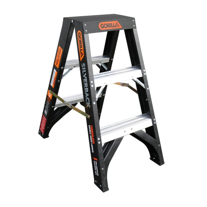 Ladder 3-Step Double Sided Aluminium 150kg Black
