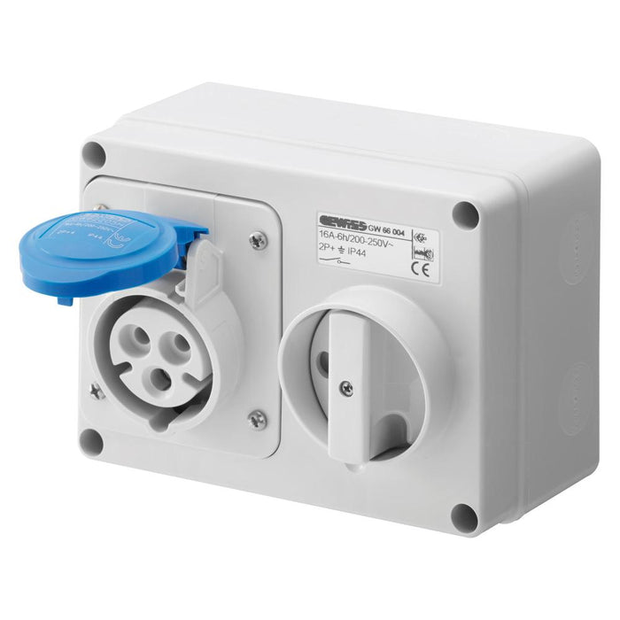 Switched Socket 230V 16A 2P+E IP44 Hor