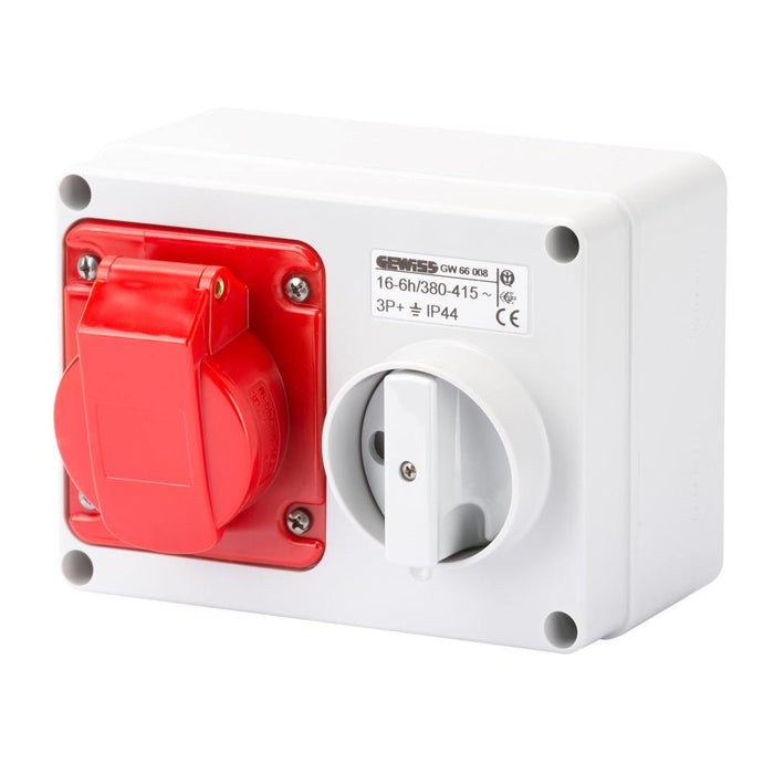 Switched Socket 415V 16A 3P+E IP44 Hor