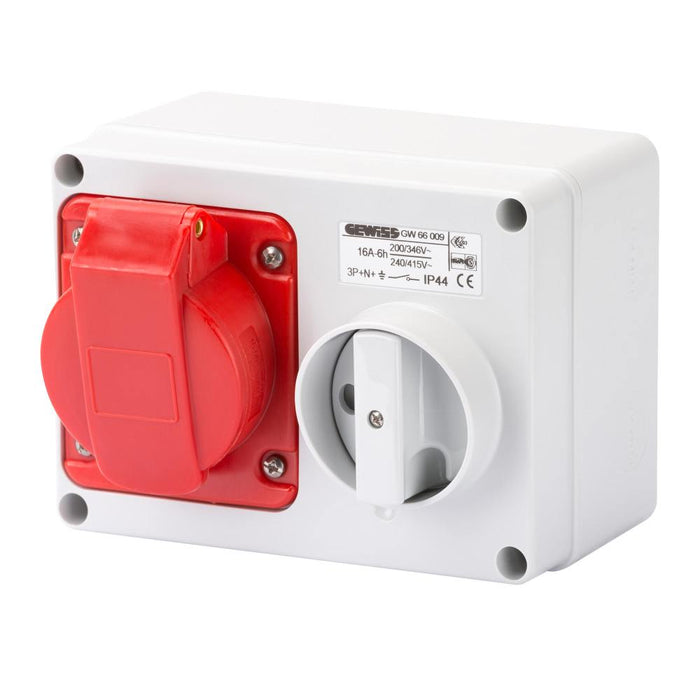 Switched Socket 415V 16A 4P+E IP44 Hor