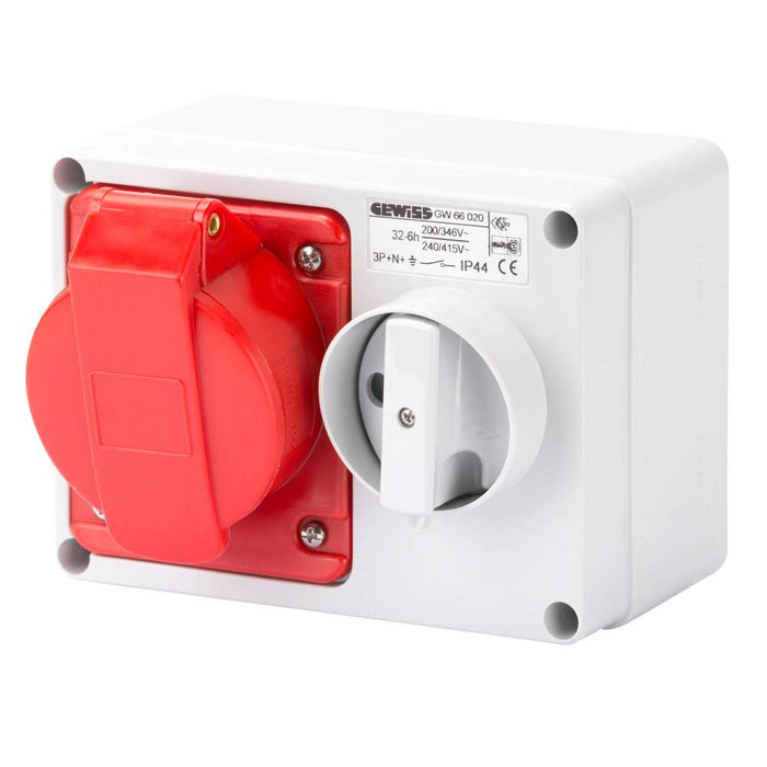 Switched Socket 415V 32A 3P+N+E IP44 Hor