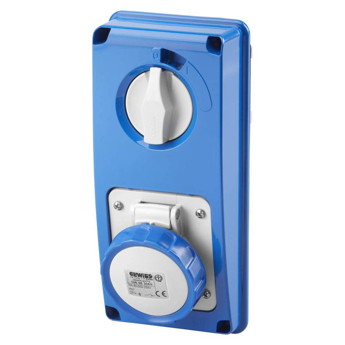 Switched Socket 230V 16A 2P+E IP67 6H Vert