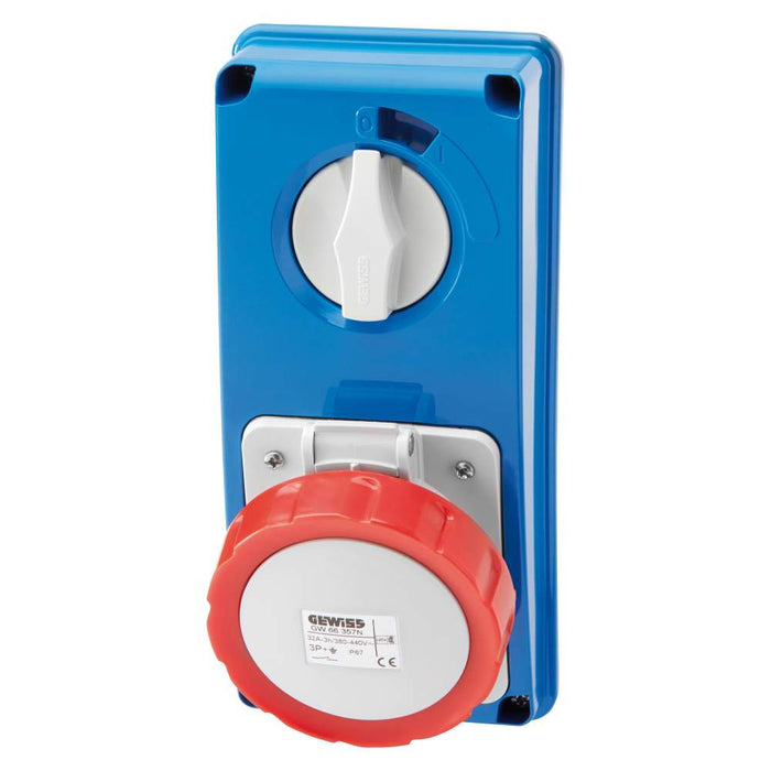 Switched Socket 415V 16A 3P+E IP67 6H Vert