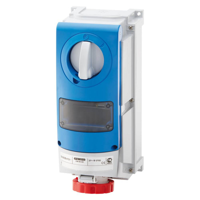 Switched Socket 415V 32A 3P+N+E H/Duty +Din IP66