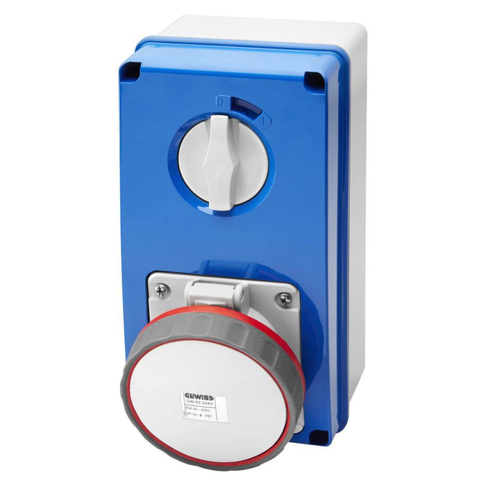Switched Socket 230V 63A 2P+E 230V 6H IP67 Vert