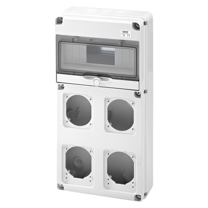 Dist Board 435 x 220 x 96mm QDIN68 10mod 4x Skt Flange IP65