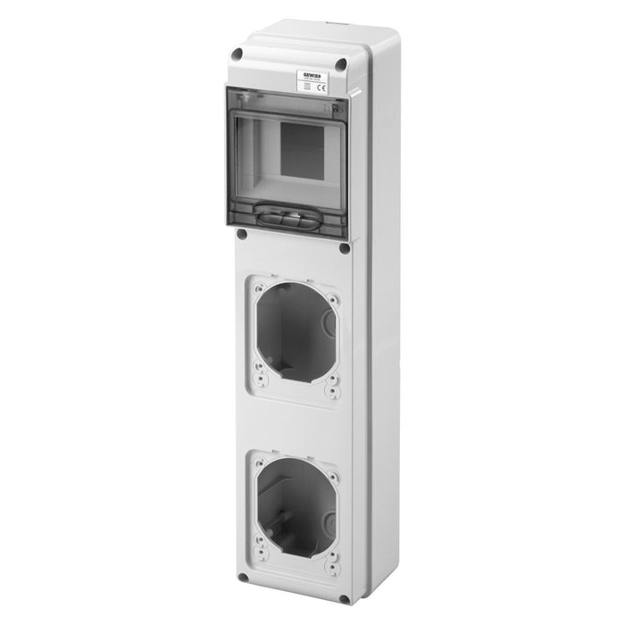 Dist Board 430 x 105 x 96mm QDin68 5mod 2x Skt Flange IP65