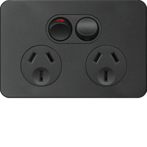 Silhouette Sw Socket Dbl 10A Horiz Shuttered Matt Black