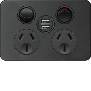 Silhouette Switched Socket Dbl with USB Matt Black