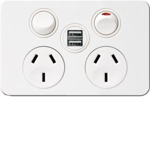Silhouette Switched Socket Dbl with USB White