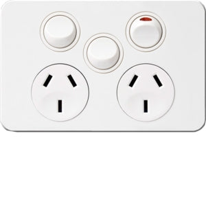 Silhouette Sw Socket Dbl 10A Horiz Shuttered 1 Extra Sw