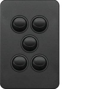 Silhouette Switch 5 Gang Vertical 16AX Matt Black