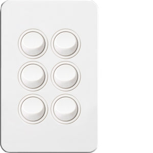 Silhouette Switch 6 Gang Vertical 16AX White