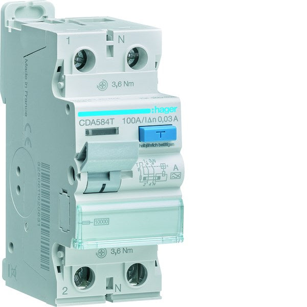RCCB 1P+N 100A 30mA Type A 2Mod