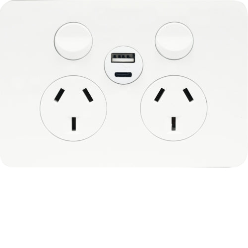 Allure Switched Socket Dbl 10A A&C USB Matt White