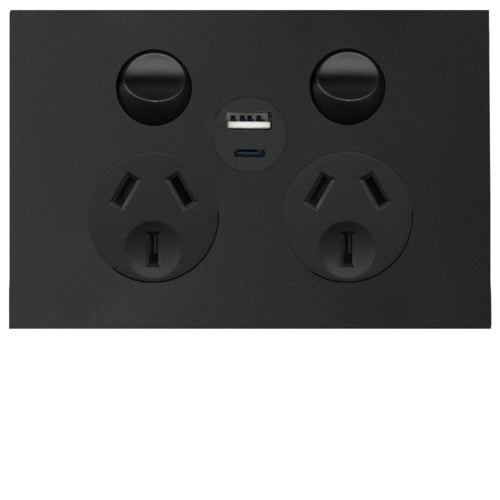 Finesse Switched Socket Dbl 10A A&C USB Matt Black