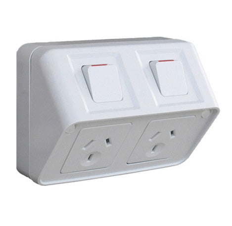 Weatherproof Switched Socket Dbl 10A IP53 Grey Shallow