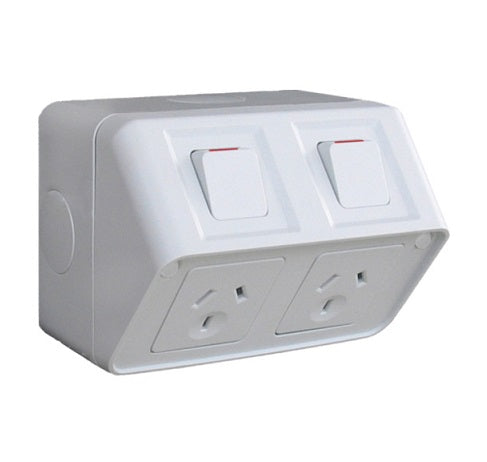 Weatherproof Switched Socket Dbl 10A IP53 Grey