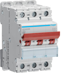 MCB 3P 63A 6kA 3mod D-Curve Residential Red Toggle