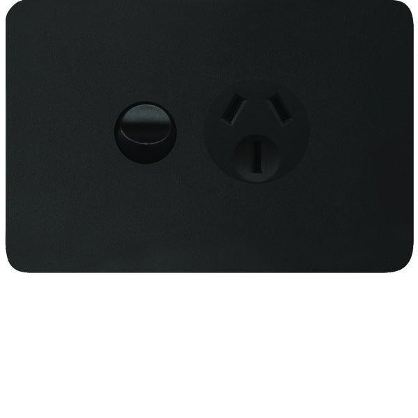 Allure Switched Socket Sgl 15A Horiz Matt Black