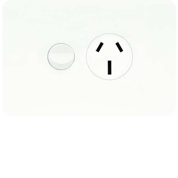 Allure Switched Socket Sgl 15A Horiz Matt White