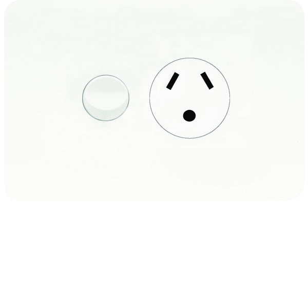 Allure Switched Socket Sgl 10A Round Earth Horiz Gloss White