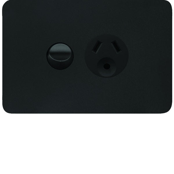 Allure Switched Socket Sgl 10A Round Earth Horiz Matt Black