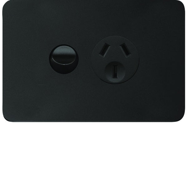 Allure Switched Socket Sgl 10A Horiz Matt Black