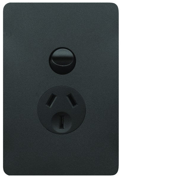 Allure Switched Socket Sgl 10A Vert Matt Black