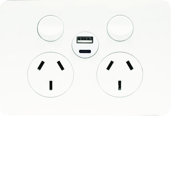 Allure Switched Socket Dbl 10A A&C USB Gloss White