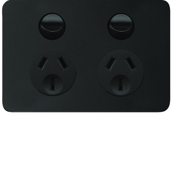 Allure Switched Socket Dbl 10A Horiz Matt Black