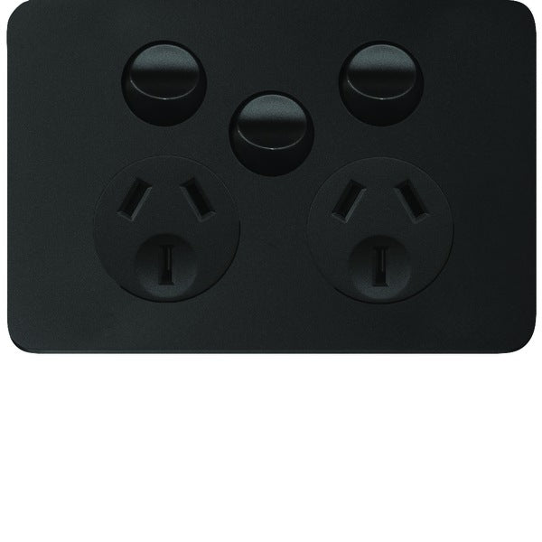 Allure Switched Socket Dbl 10A Horiz Extra Sw Matt Black