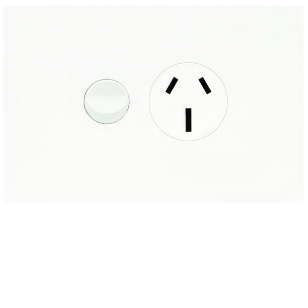 Finesse Switched Socket Sgl 15A Horiz Matt White