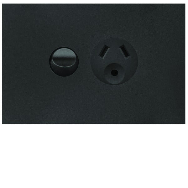 Finesse Switched Socket Sgl 10A Round Earth Horiz Matt Black