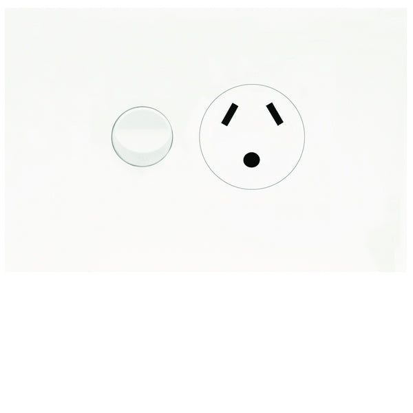 Finesse Switched Socket Sgl 10A Round Earth Horiz Matt White