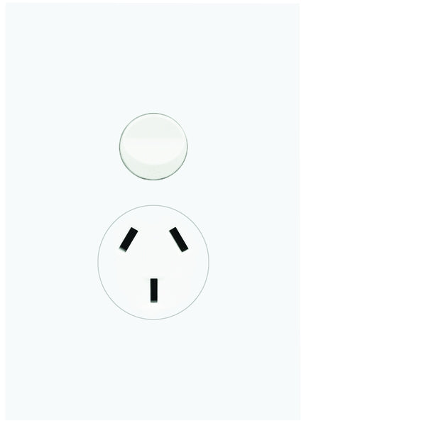 Finesse Switched Socket Sgl 10A Vert Gloss White