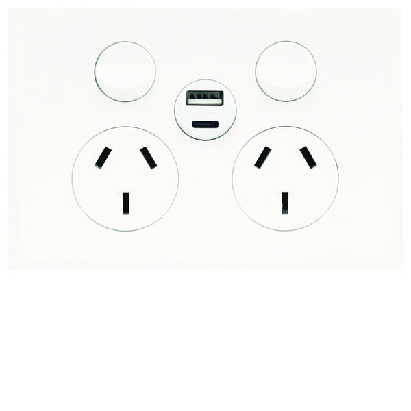Finesse Switched Socket Dbl 10A A&C USB Gloss White