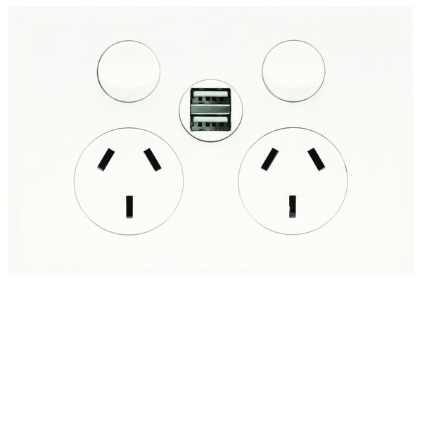 Finesse Switched Socket Dbl 10A 2 x 2.1A USB Gloss White