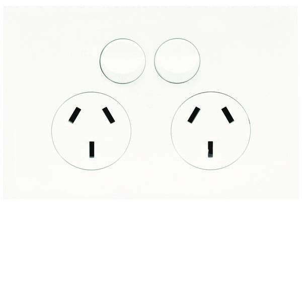 Finesse Switched Socket Dbl 10A Horiz Gloss White
