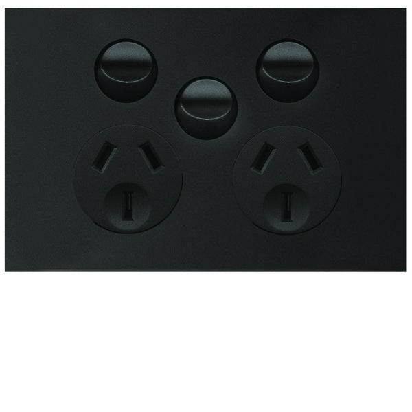 Finesse Switched Socket Dbl 10A Horiz Extra Sw Matt Black